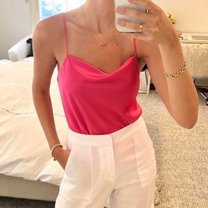 Alice and Olivia Harmon Drapey Silk Tank in Hot Pink (size S)